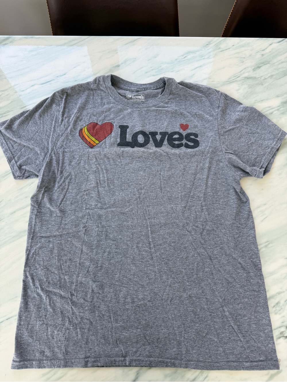 Love’s Gray Short Sleeve Logo Tee with Rainbow Heart